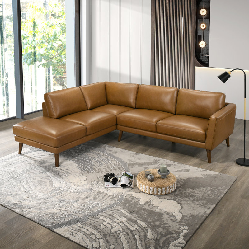 Mouloud 2 - Piece Genuine Leather Upholstered Sectional, Tan Genuine Leather, Left Hand Facing