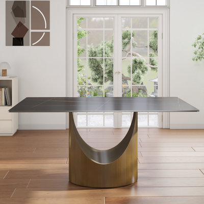 Modern Rectangular Sintered Stone Dining Table With Pedestal Base