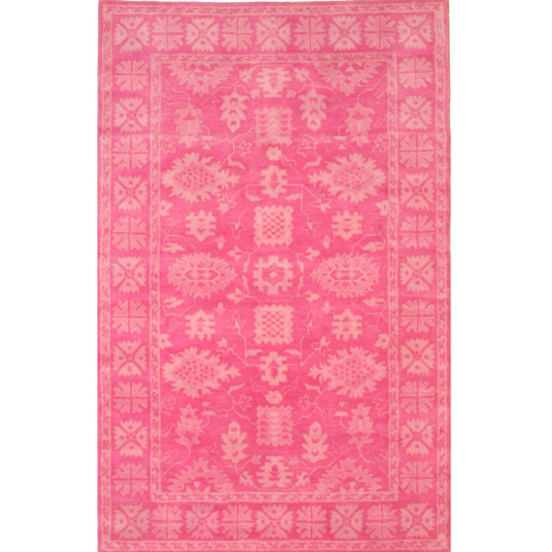 Hand Tufted Wool Geometric Area Rug in Pink