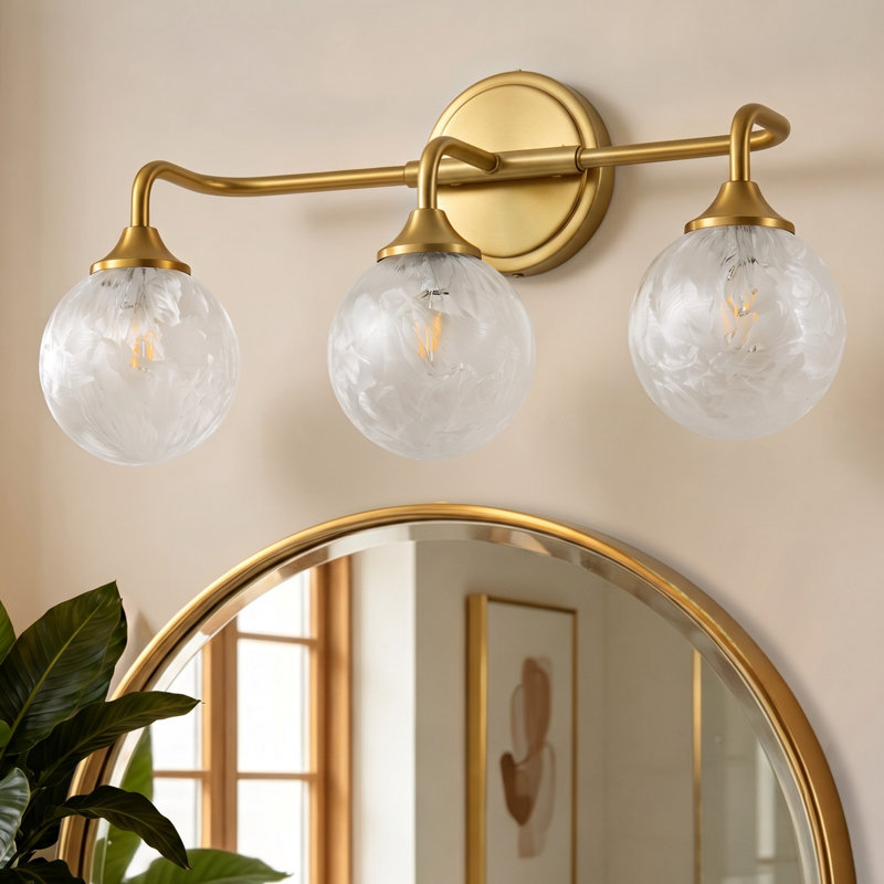 Luminaire de salle de bain 3 lumières à intensité variable moderne avec abat-jour en verre soufflé à la main, Gold