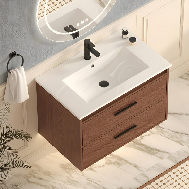 Meuble-lavabo mural moderne avec lavabo en céramique