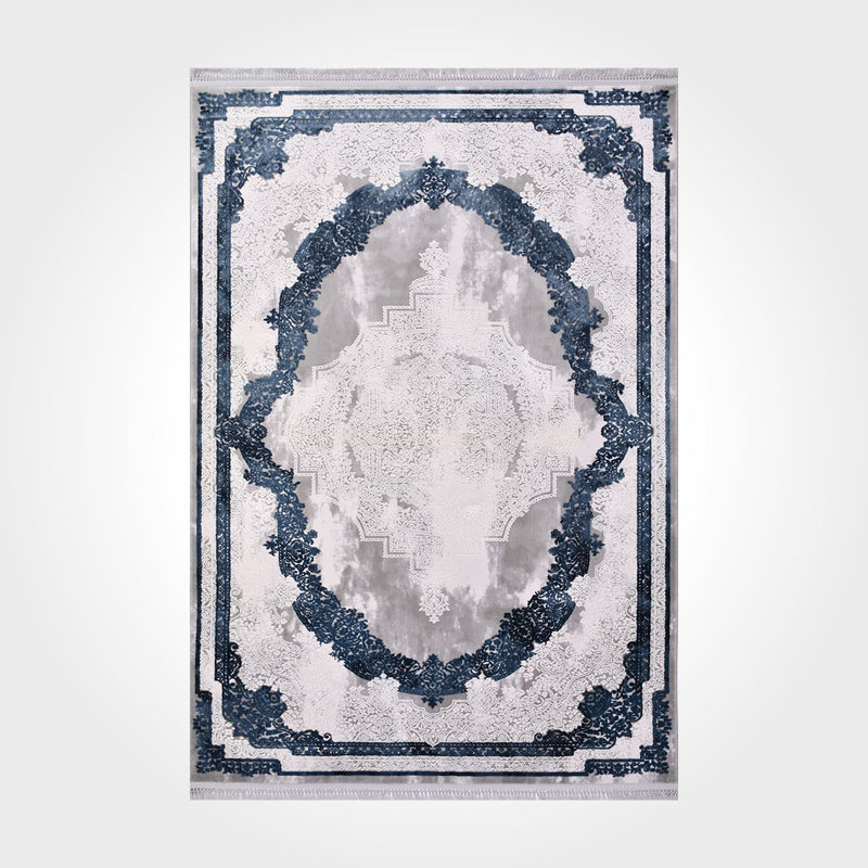 Tapis oriental beige / bleu lavable à la machine, Rectangle 5 pi 3 po x 7 pi 9 po