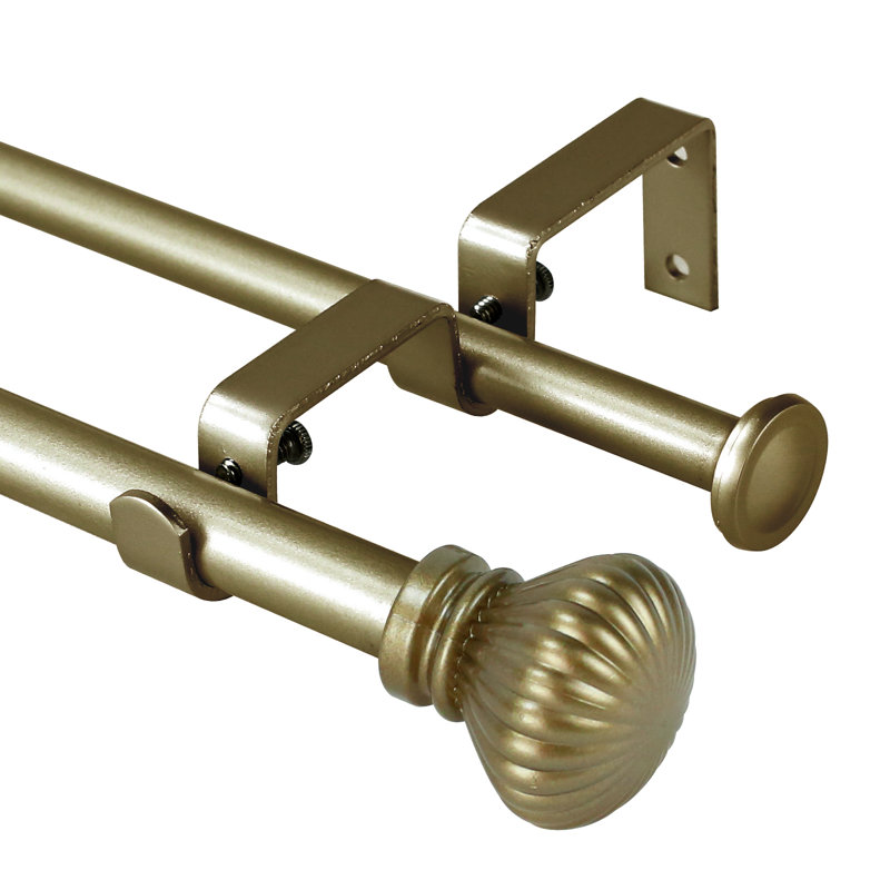 Tringle à rideaux double ajustable Sigmund, H 0,625 po x l 120 po x P 0,625 po, Or antique