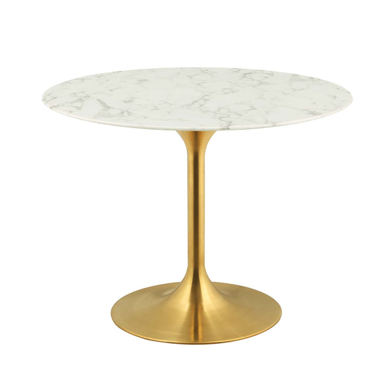 Gold and White Round Marble Dining Table with Metal Base