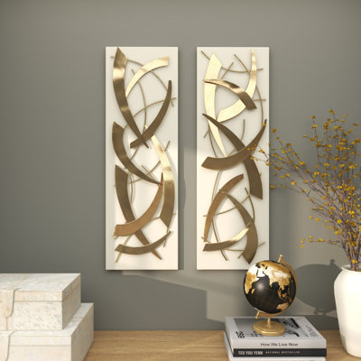 Metal Dimensional Abstract Home Wall Decor with Black Wood Backing