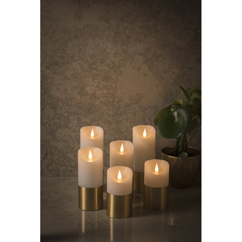 Unscented Flameless Pillar Candle, 15.5cm H x 7.5cm W x 7.5cm D, Brass