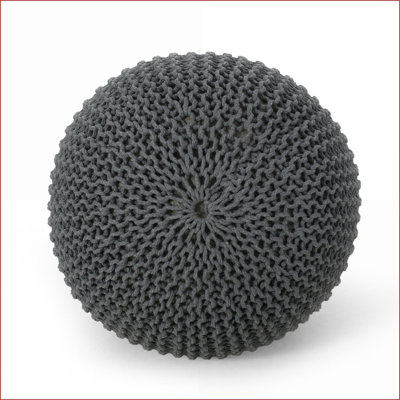 Ottoman Round Knitted Cotton Floor Cushion, Slate Gray | Gray | Cotton