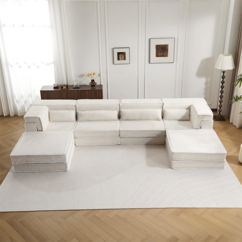 157.48" U-Shaped Sectional, White