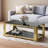  Raymere 43.3" L x 23.6" W 2-Tier Rectangle Black Tempered Glass Top Coffee Table, Deluxe Gold Stainless Legs Sofa Table-808181299