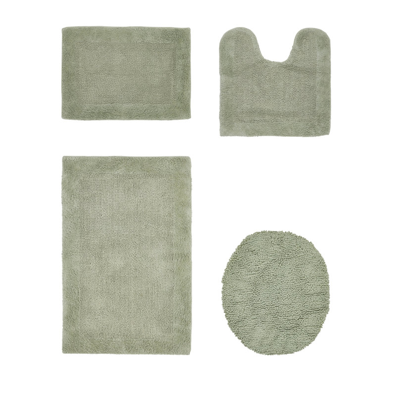 Edge 100% Cotton 2370 GSM Tufted Reversible 4-Piece Bath Rug Set – Ultra Soft, Highly Absorbent, Machine Washable, OEKO-TEX Certified, Ideal for Shower, Bathtub, Vanity & Sink Areas, Dark Sage
