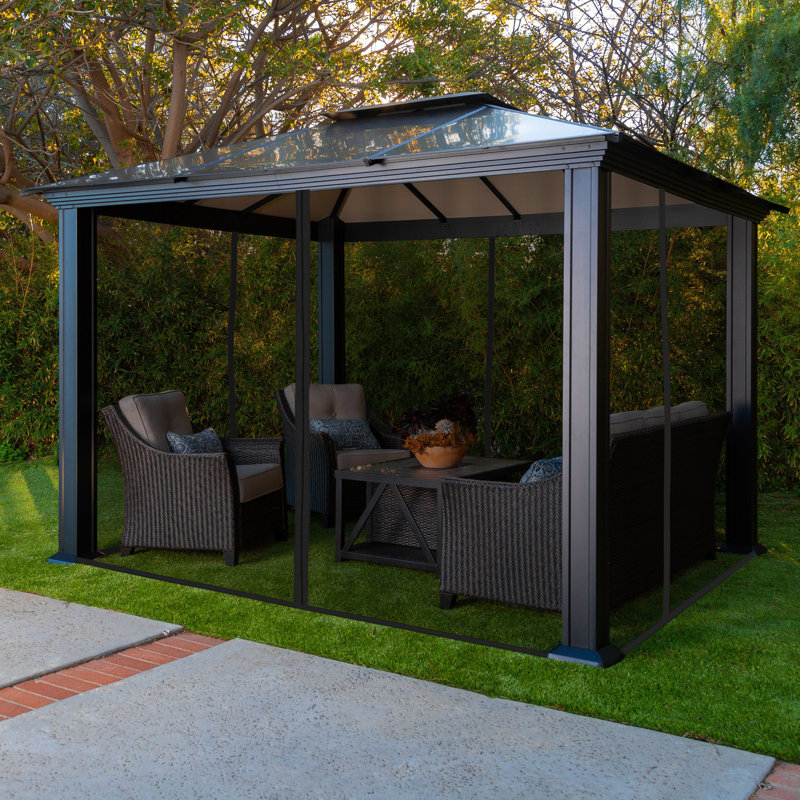 Santa Monica Aluminum Patio Gazebo with Mosquito Netting, 10 ft x 12 ft