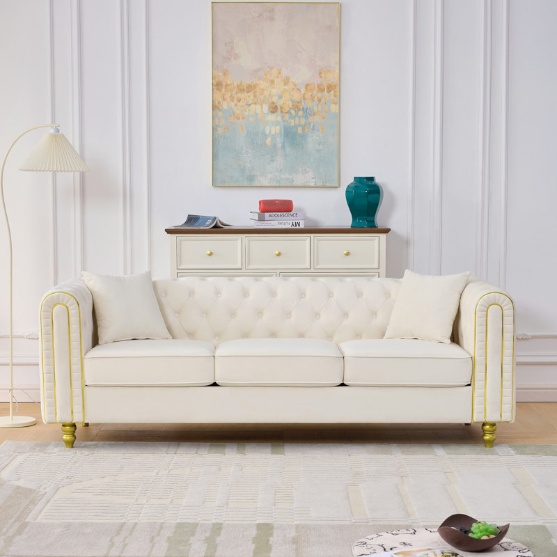 Canapé en velours moderne avec détails capitonnés Spencer, Canapé, Beige