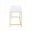 Bureau, bureau moderne blanc brillant avec 2 tiroirs et amp; Base en métal doré | Blanc | Bois synthétique