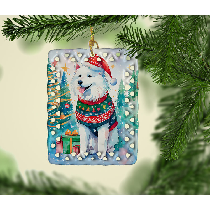 Ornement en porcelaine de Noël Samoyède, Samoyède 3622