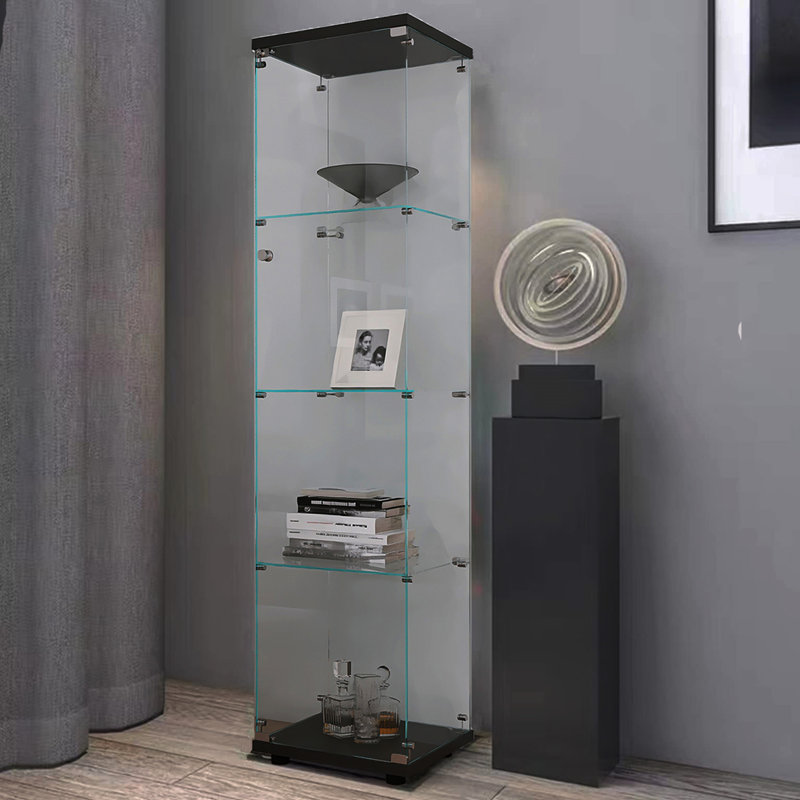 Vitrine en verre noir avec 4 tablettes et une porte - Rangement moderne en option élégante