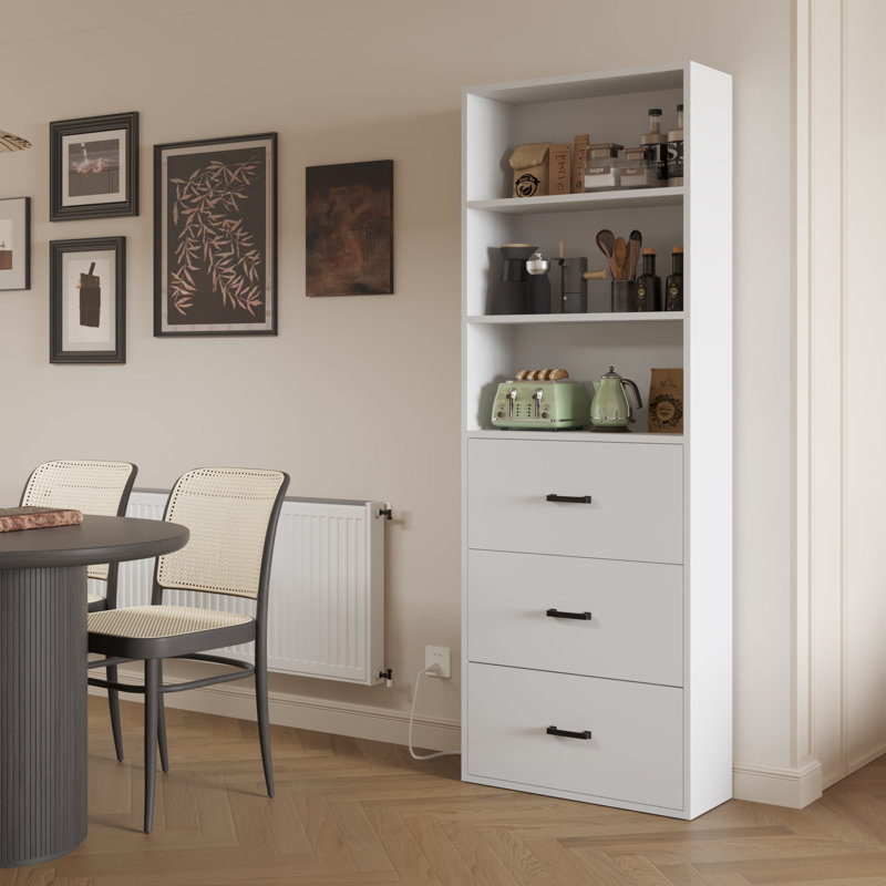 White Display Cabinet Ghore With 3-Layer 3-Drawer And 2 USB 2 Outlet 70.86in.H