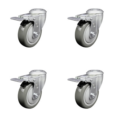 4 Inch  Polyurethane Swivel Bolt Hole Caster Set with Total Lock Brake SCC/SCC-BHTTL20S414-PPUB-4