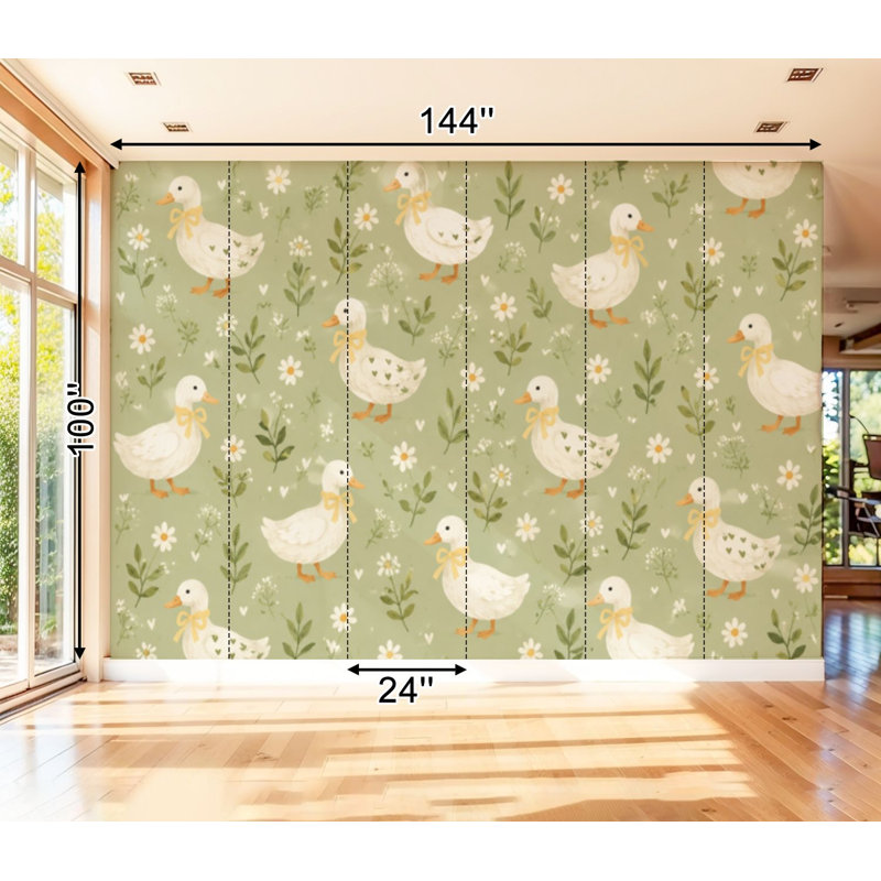 Adhésif mural pelez et collez, oie mignonne et transparente, 68.88" L x 96" W