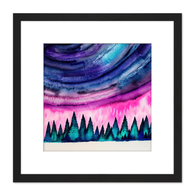Bright Northern Lights Colorful Pine Forest - Single Picture Frame Print