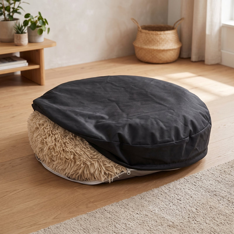 Housse de remplacement pour lit de beignet en velours gris 24 po, housse de lit ronde en fausse fourrure imperméable pour chien seulement