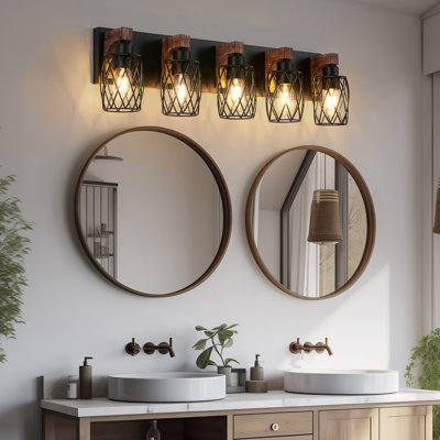Applique murale, matériau en fer et en bois, douille E26 (3 ampoules non incluses), parfaite pour la salle de bain, le couloir et la chambre à coucher, éclairage rétro industriel de qualité