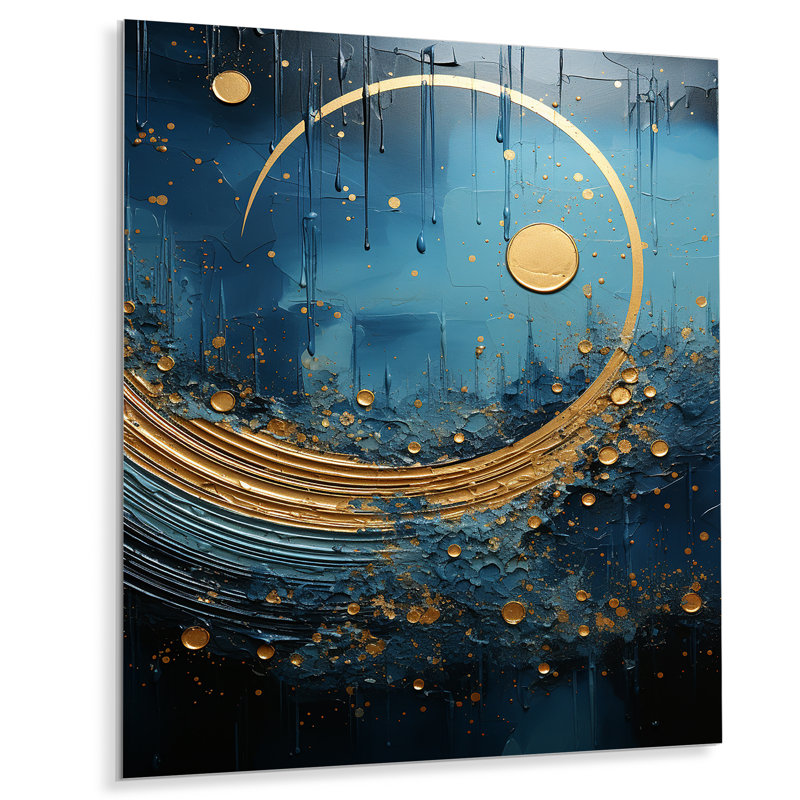 «Moon Blue and Gold Cerulean Cycle Dreams» sur métal, H 32 po x l 16 po x P 1 po