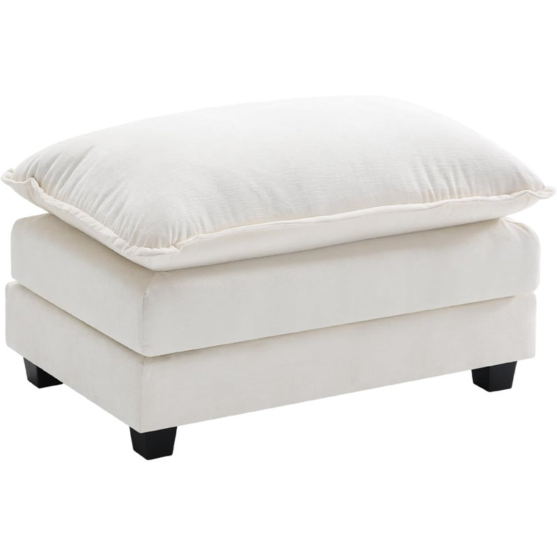 George Chenille Rectangle Ottoman, Beige