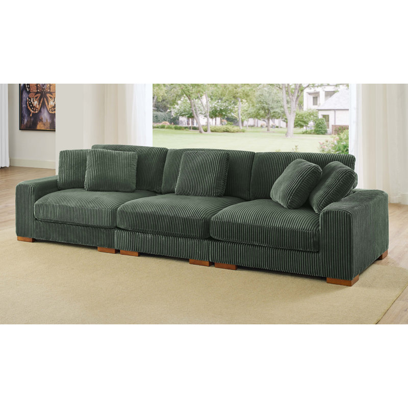Kijuana Square Arm Sofa with Reversible Cushions, Hunter Green, 3, 33" H x 124" W x 43.5" D
