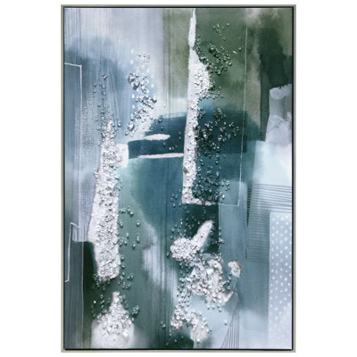 «Silver Mist II», art mural sur toile avec de lourds éclats de cristaux en acrylique