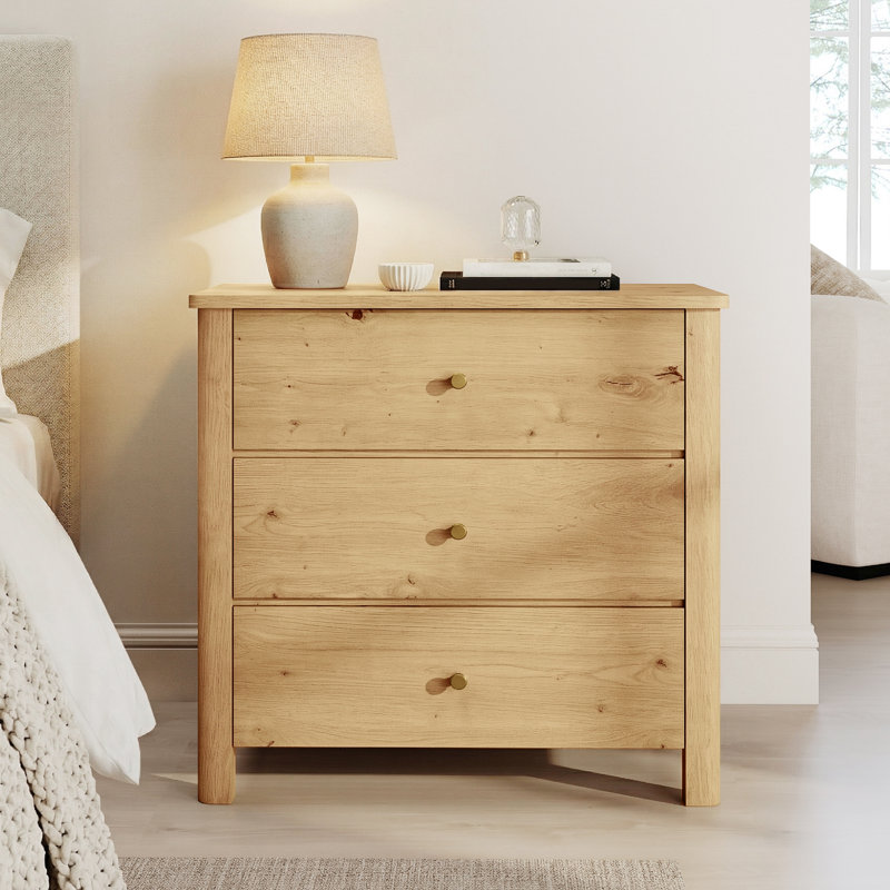Table de chevet 3 tiroirs en bois, table de chevet Modern Farmhouse, grande commode en bois pour la chambre à coucher, l 26,5 po x P 15,7 po x H 26,9 po 