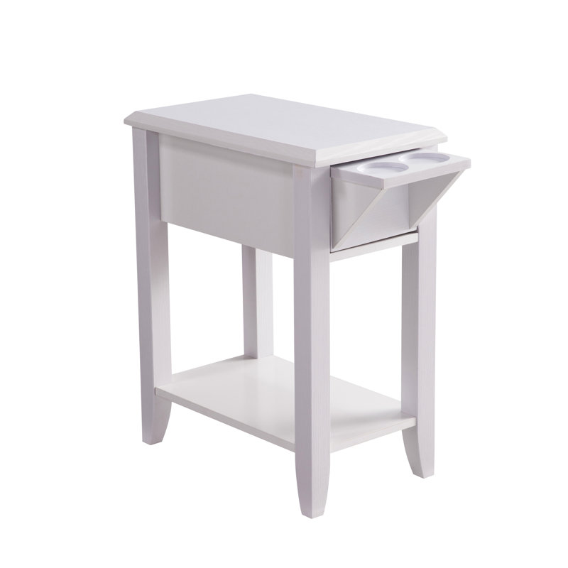 Table d'appoint décorative blanche avec deux porte-gobelets et un espace supplémentaire