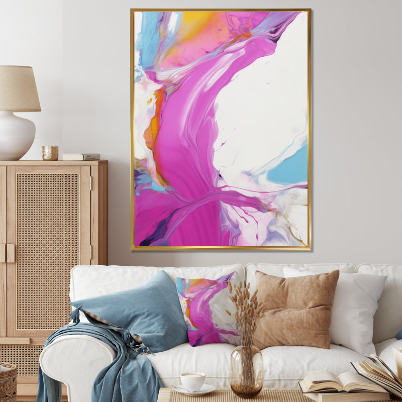 Illusions fluides I - décoration murale abstraite, H 32 po x l 24 po x P 1 po, Cadre flottant doré