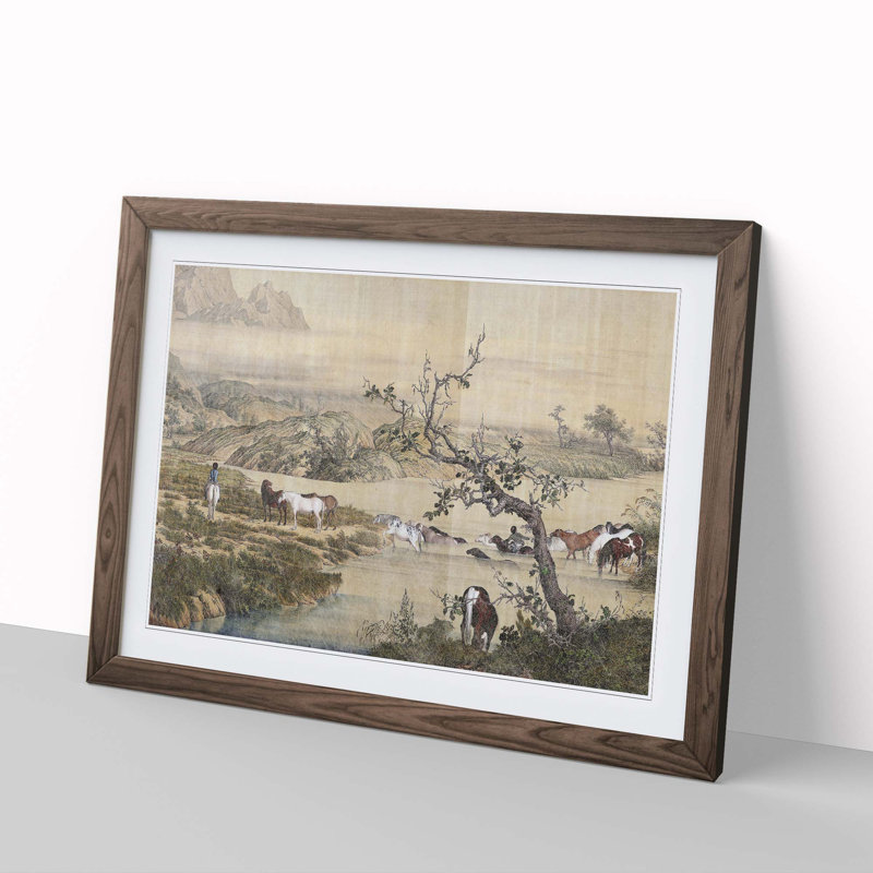 Many Horses by Lang Shining - Picture Frame Painting Print, 36cm H x 48cm W x 2cm D, Walnut Framed