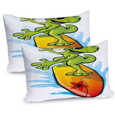 Ambesonne Ride the Wave Pillow Sham 2 Pack Gecko Surf Lime Green Sky Blue -  pil-2_39654_30x20