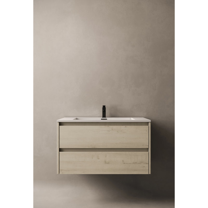 Meuble-lavabo simple mural 24 po Delly, Chêne clair