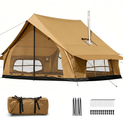 2-4 Person All Season Stand-Up Hot Tent with Removable Stove Jack, Waterproof Windproof Glamping Cabin Tent with Double Door Ventilation, for Outdoor Camping Hiking Backpacking