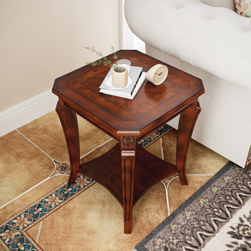 Traditional Wood End Table  And Curved Legs, Wood