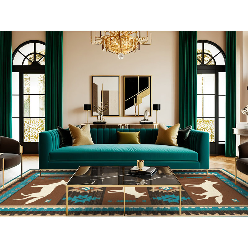 Washable Coyote Southwestern Area Rug, Rectangle 4' x 6'