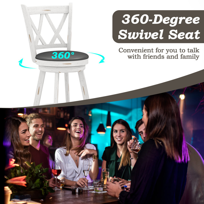 White Swivel Counter Stools with Faux Leather Seats, Set of 2