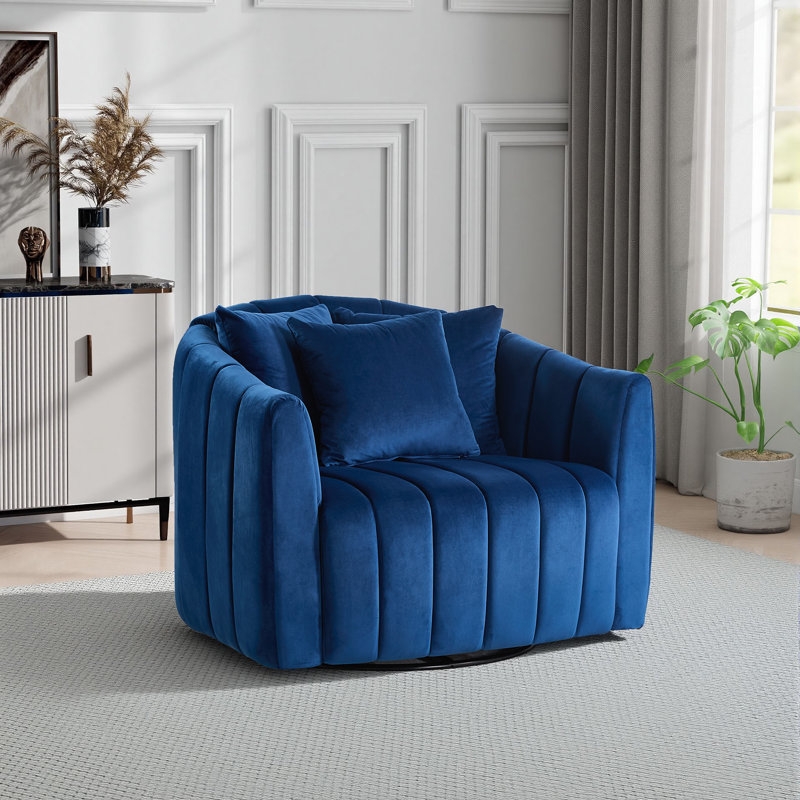 Fauteuil demi-tonneau pivotant moderne en velours avec trois coussins Modern, Marine