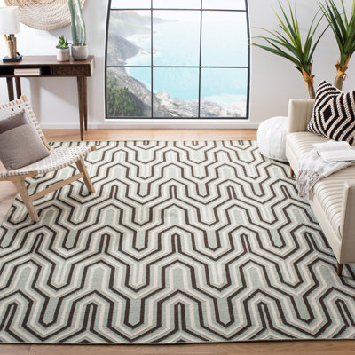 Tapis à motif géométrique en laine / coton tissé à la main Rodgers en brun / gris / beige