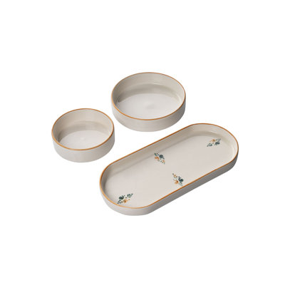 Elegant 14-Piece Breakfast Set, 100% Ceramic | Includes 6 Plates (7.5 inches), 2 Platters (9.8 x 4.3 x 1.4 inches), 6 Bowls (4.1 x 4.1 x 1.4 inches, 5.1 fl oz) | Dishwasher Safe, Perfect for Stylish Dining & Entertaining | Durable & Chic Design