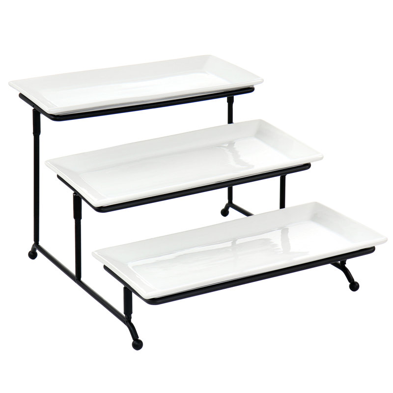 Ebern Designs 3 Tier Rectangular Plate Porcelain Serveware Set