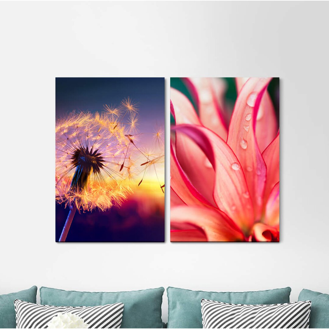 2-tlg. Leinwandbilder-Set - Fotografie „Blowball Orchid Raindrop Sunset Summer Soft Relaxing”