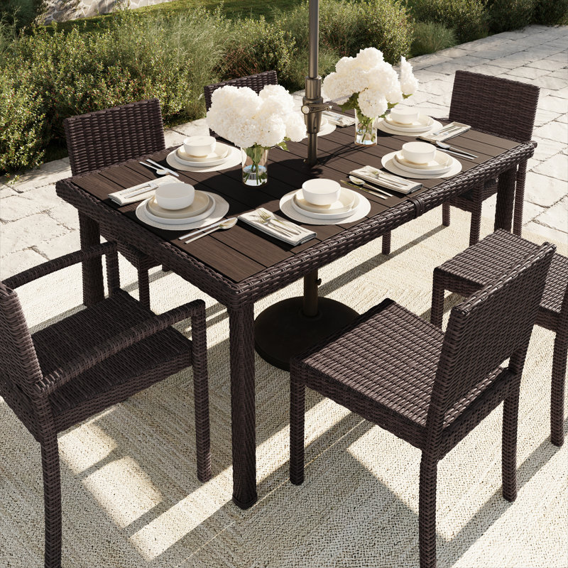 Brown Rattan Wicker 60" Indoor-Outdoor Patio Table with Faux Wood Top
