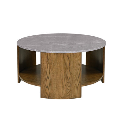 Table basse ronde avec matériaux mixtes avec tablette