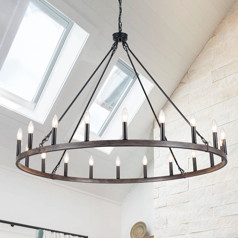 53 Inch-20 Light Large Black Wagon Wheel Chandelier, Farmhouse Chandeliers Round Industrial Ceiling Light Fixtures for Outdoor Porch High Ceilings Living Dining Room Foyer Entryway