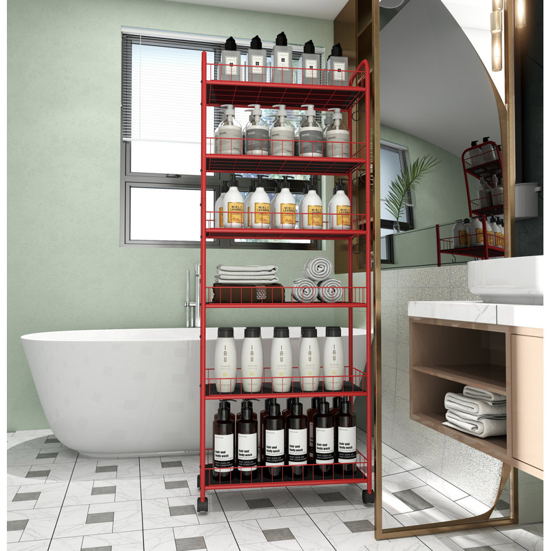 Red 6-Tier Rolling Cart Gap Kitchen Slim Slide Out Storage Tower Rack with Wheels, 61" x 22.8" x 10"
