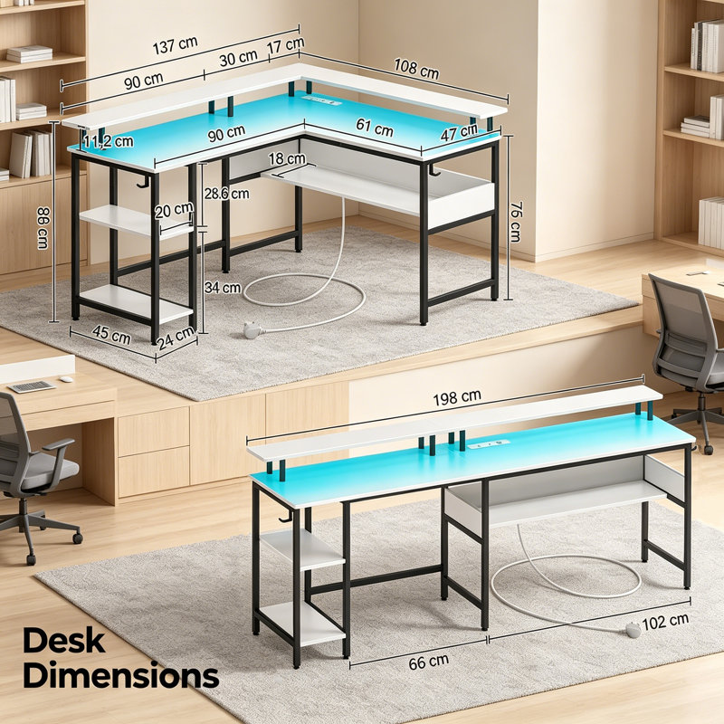 L-Shaped Metal Base Computer Desk