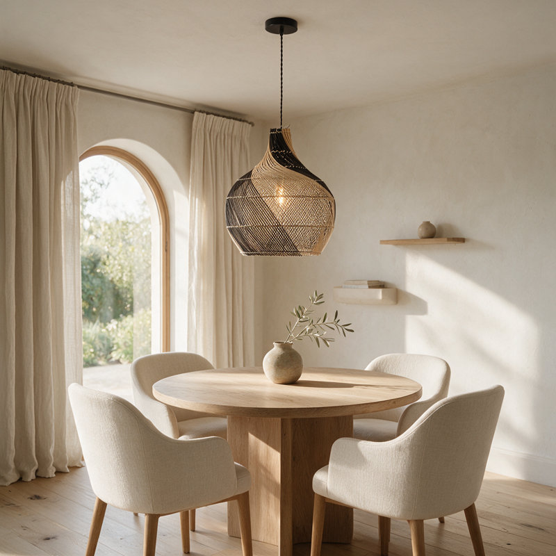 Luminaire suspendu moderne en rotin fait à la main à deux tons avec finition noir mat Tennon